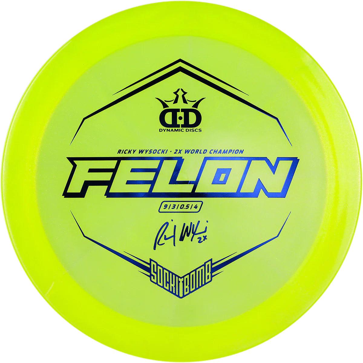 Dynamic Discs Lucid Ice Glimmer Felon - Ricky Wysocki Sockibomb Stamp - PAR3 | Disku golfs