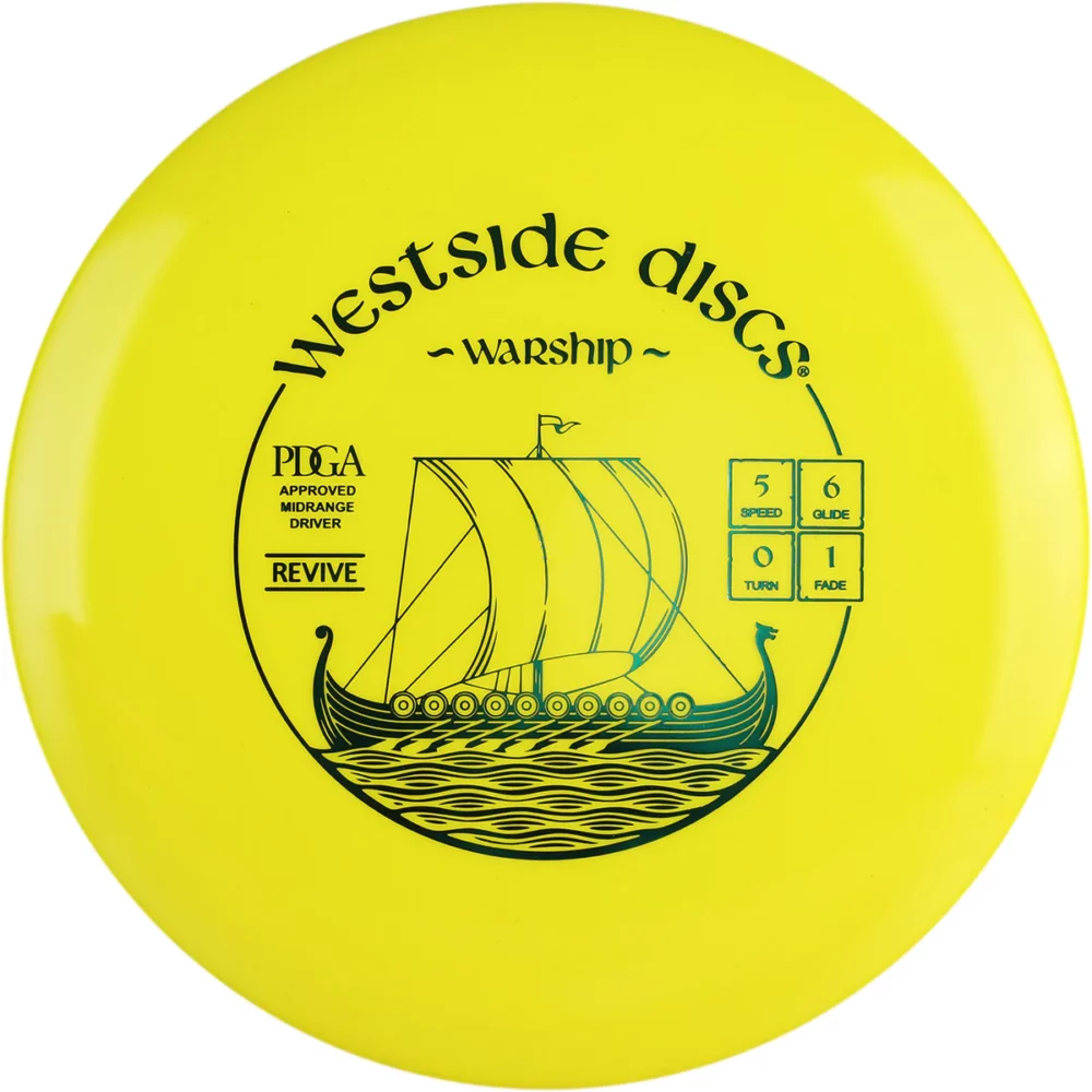 Westside Discs Revive Warship yellow par3 disku golfs
